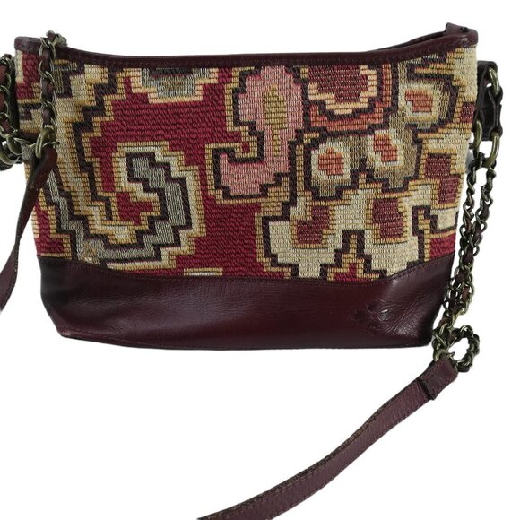 Patricia Nash Brown Leather Tapestry Purse Handbag Shoulder Zipper Pockets Chain - Picture 3 of 11